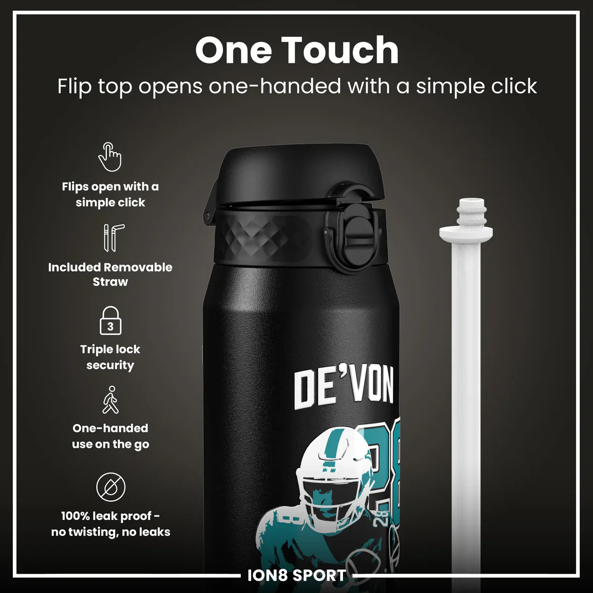 NFL x ION8 - De'Von Achane Insulated Water Bottle - 750ml - Image 3
