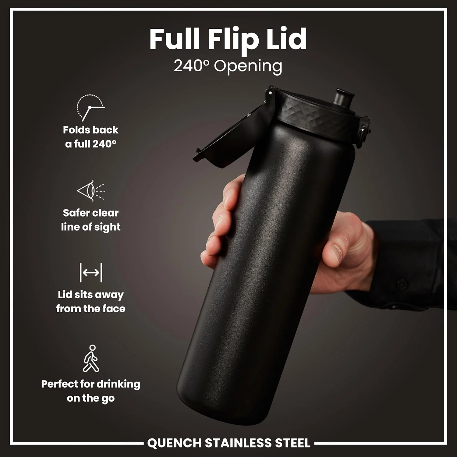Quench 1 Litre Stainless Steel Water Bottle 1200 ml/40 oz Black - Image 6