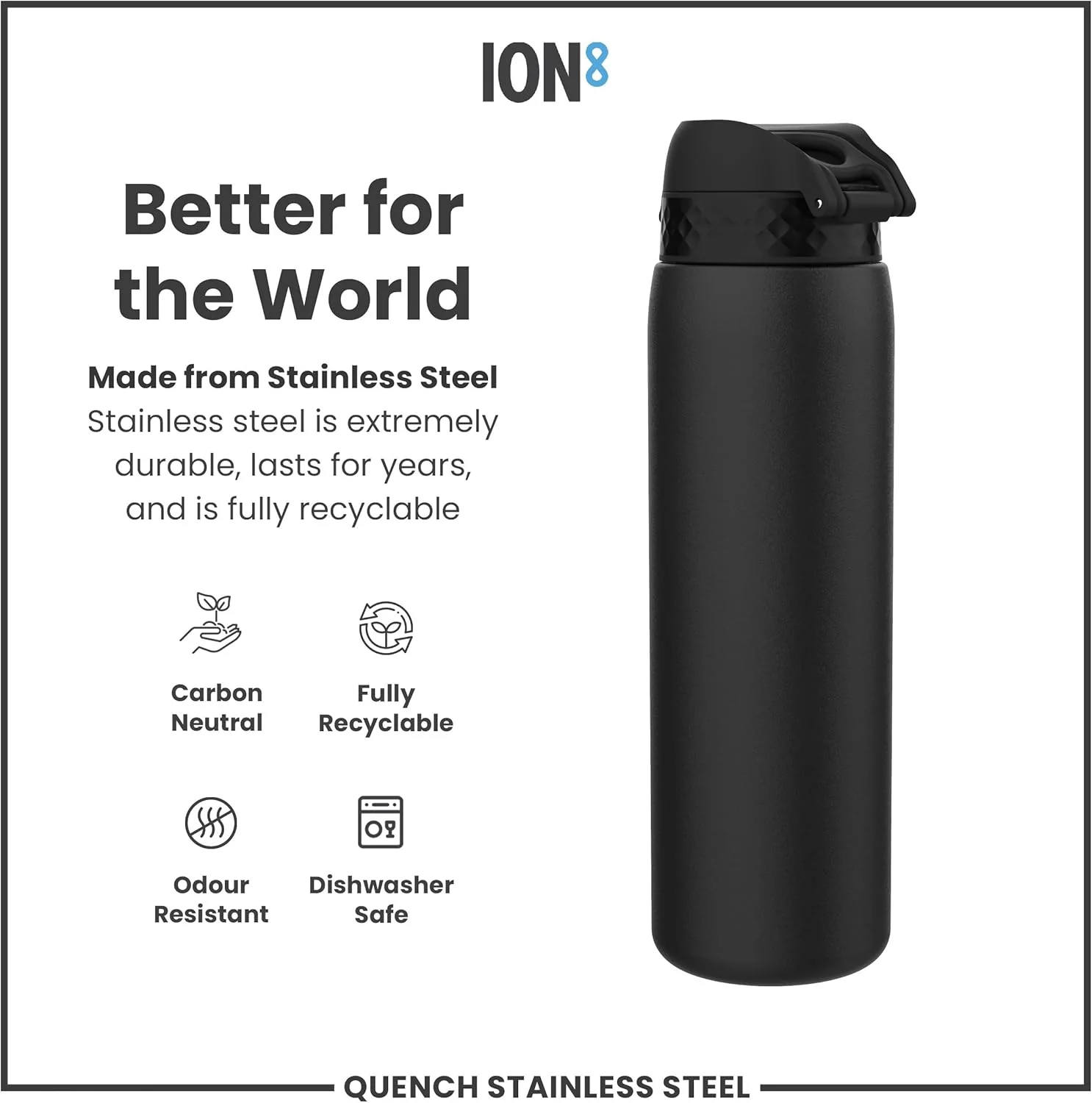 Quench 1 Litre Stainless Steel Water Bottle 1200 ml/40 oz Black - Image 7