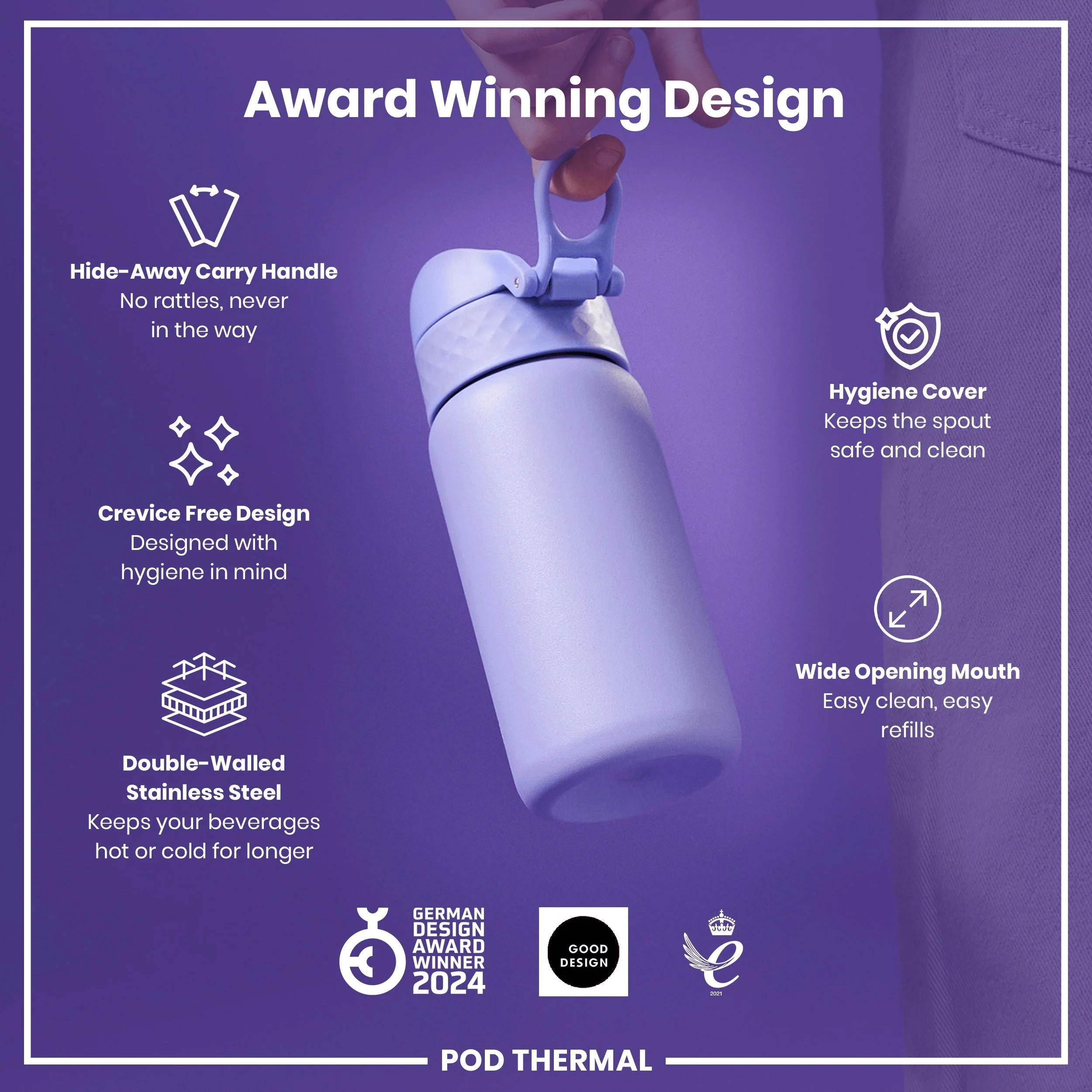 Pod Insulated Stainless Steel 11oz- Light Purple - Image 6