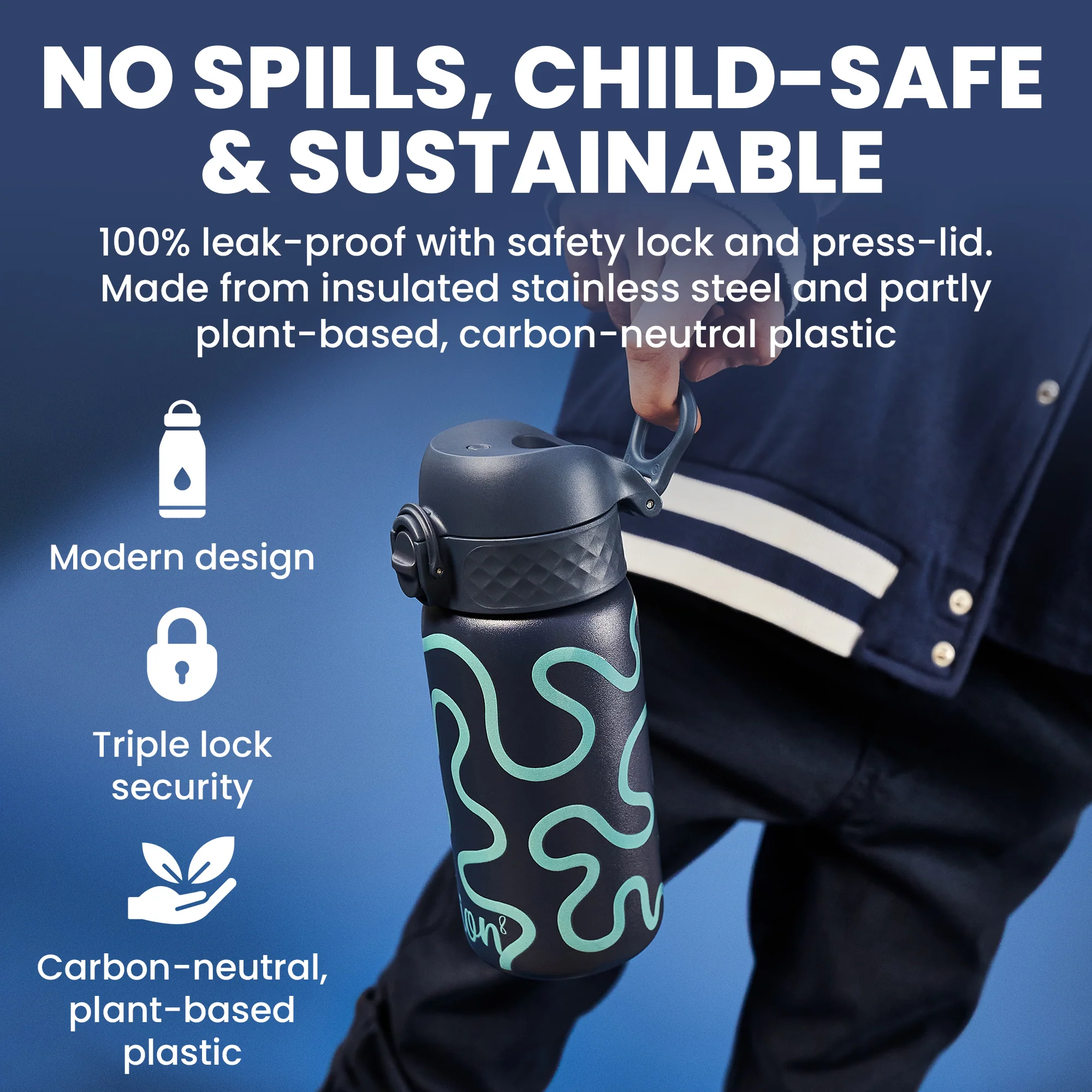 ION8 Pod Insulated Stainless Steel 11oz- Squiggly Lines - Image 8