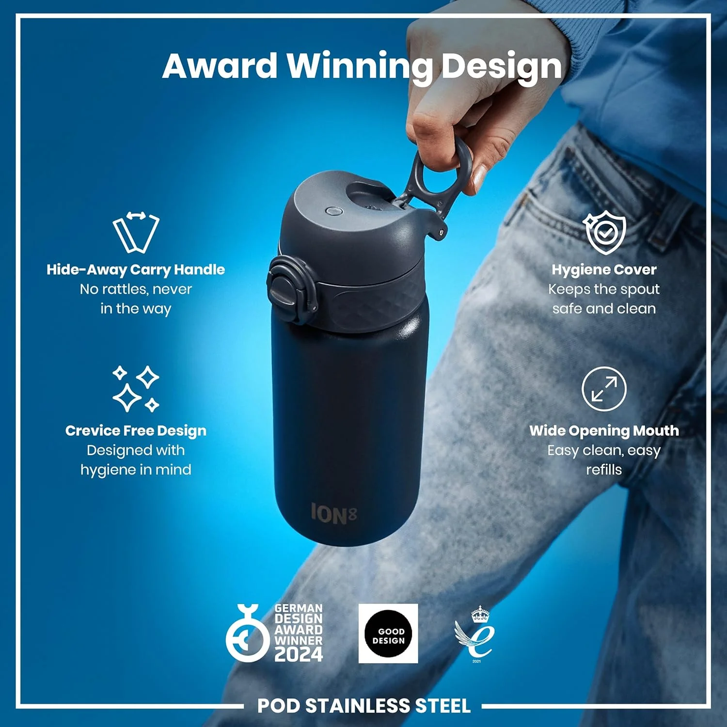 Insulated Stainless Steel Pod 13oz- Ash Navy - Image 8