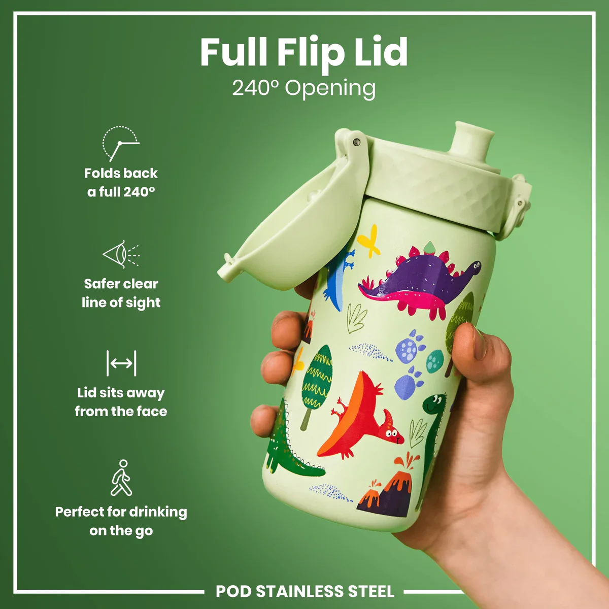 Insulated Stainless Steel Pod 13oz- Light Yellow Dinosaurs - Image 4