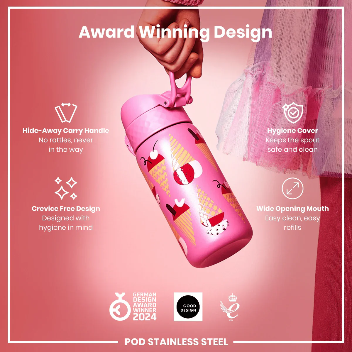 Insulated Stainless Steel Pod 13oz- Pink Ice Cream - Image 6