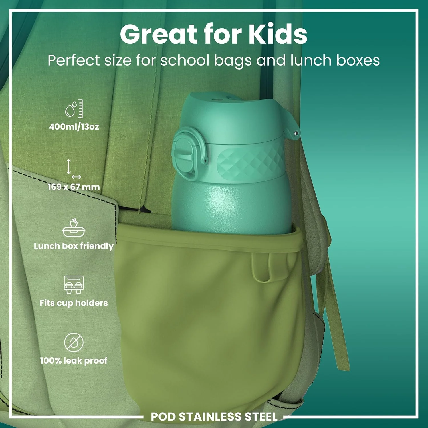 Insulated Stainless Steel 13oz Pod - Teal Green - Image 3