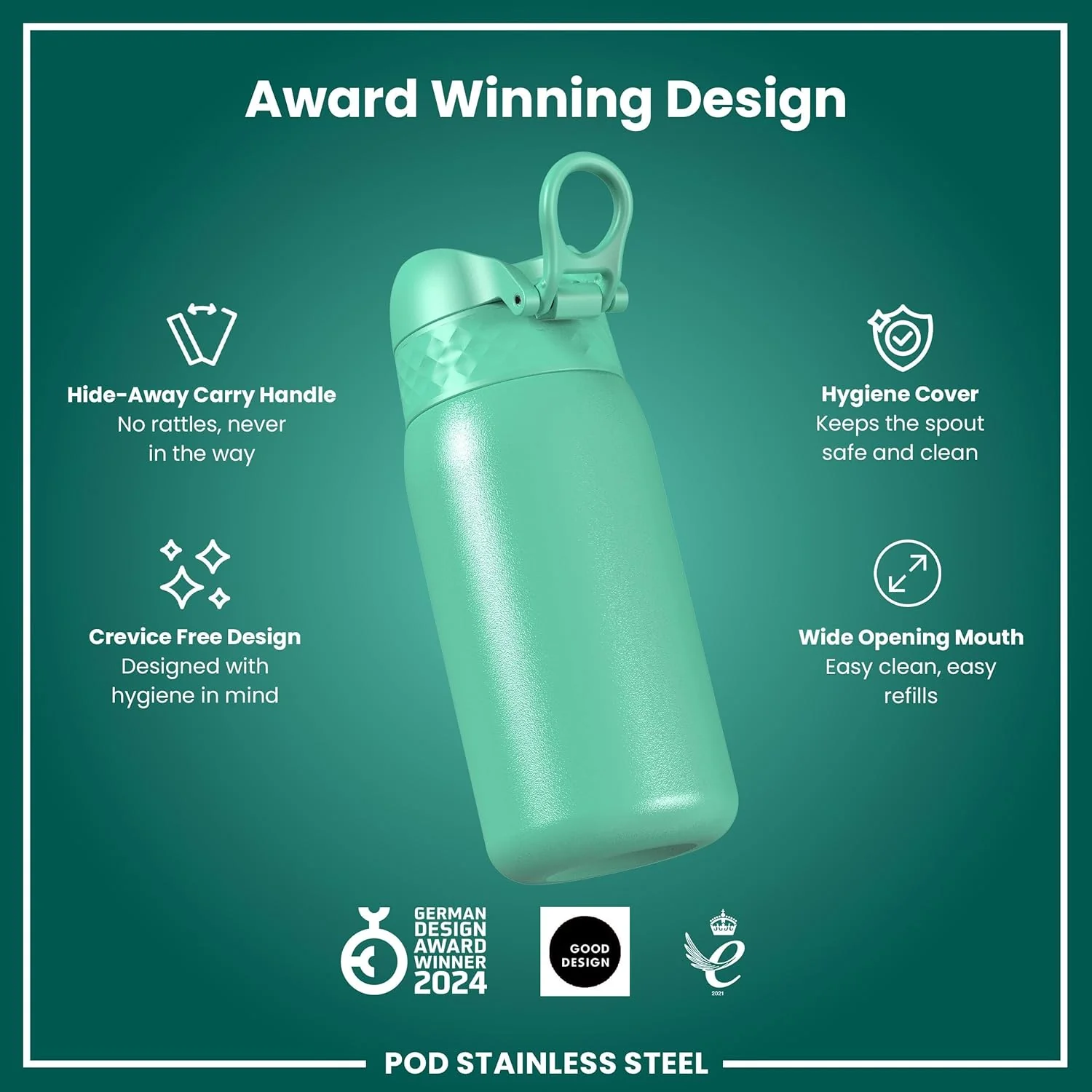 Insulated Stainless Steel 13oz Pod - Teal Green - Image 7