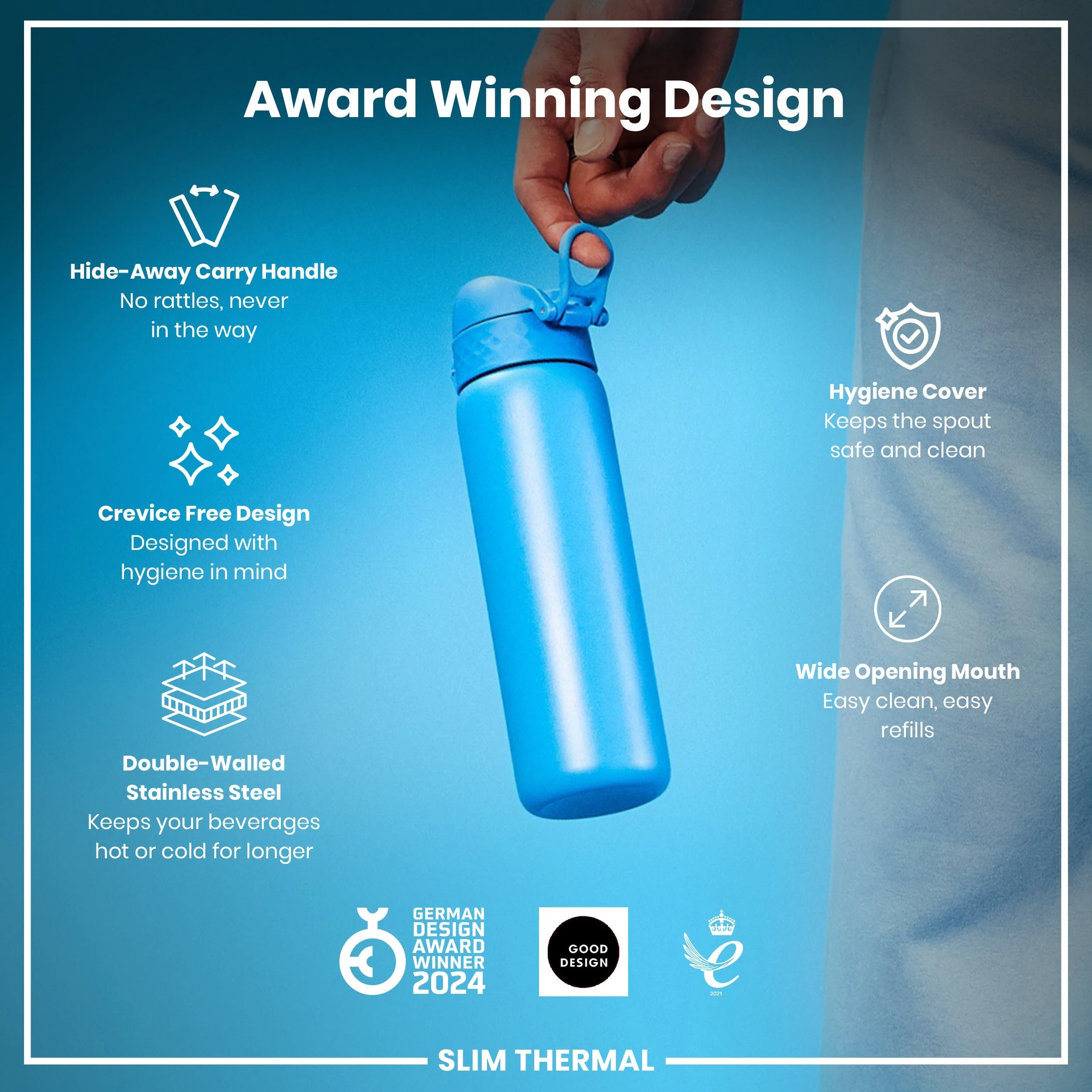 Insulated Stainless Slim Steel 17oz- Blue - Image 4