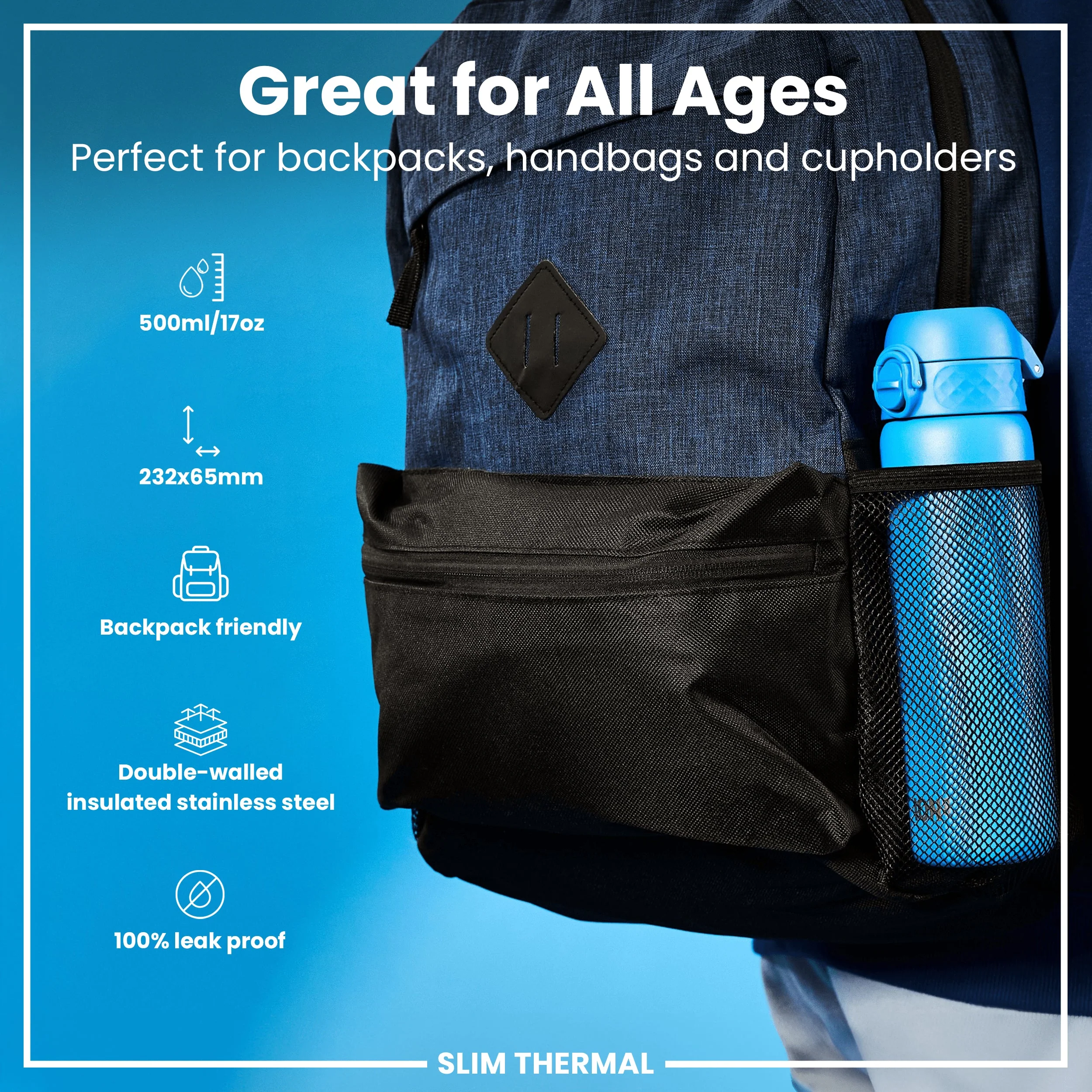 Insulated Stainless Slim Steel 17oz- Blue - Image 6