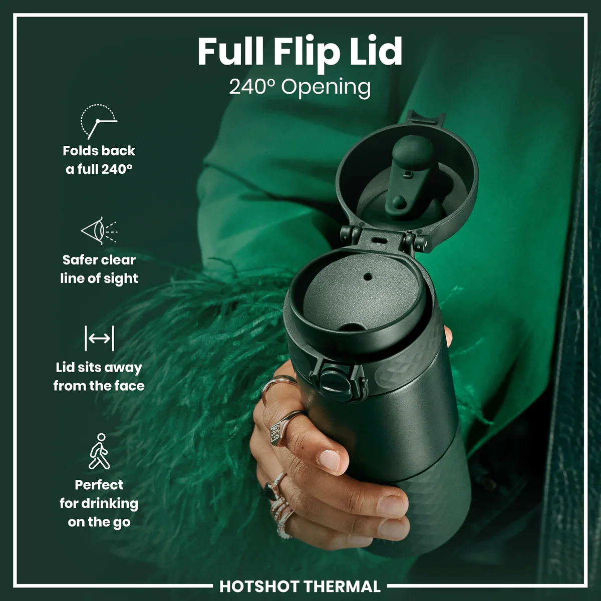 Insulated Stainless Steel Travel Mug 12oz- Dark Green - Image 4