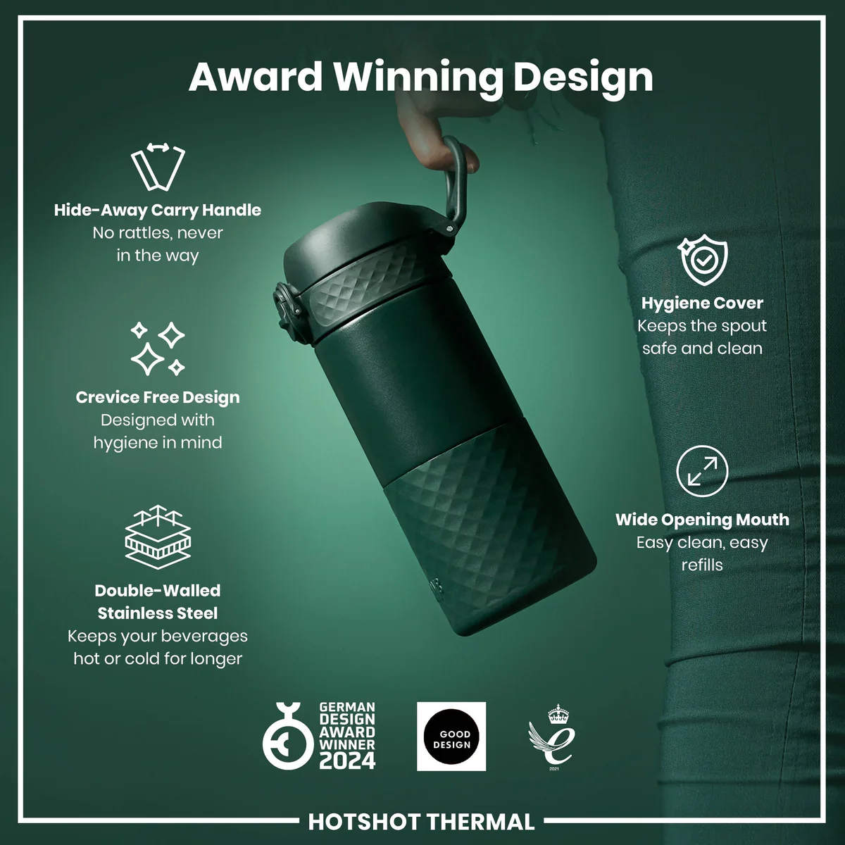 Insulated Stainless Steel Travel Mug 12oz- Dark Green - Image 6