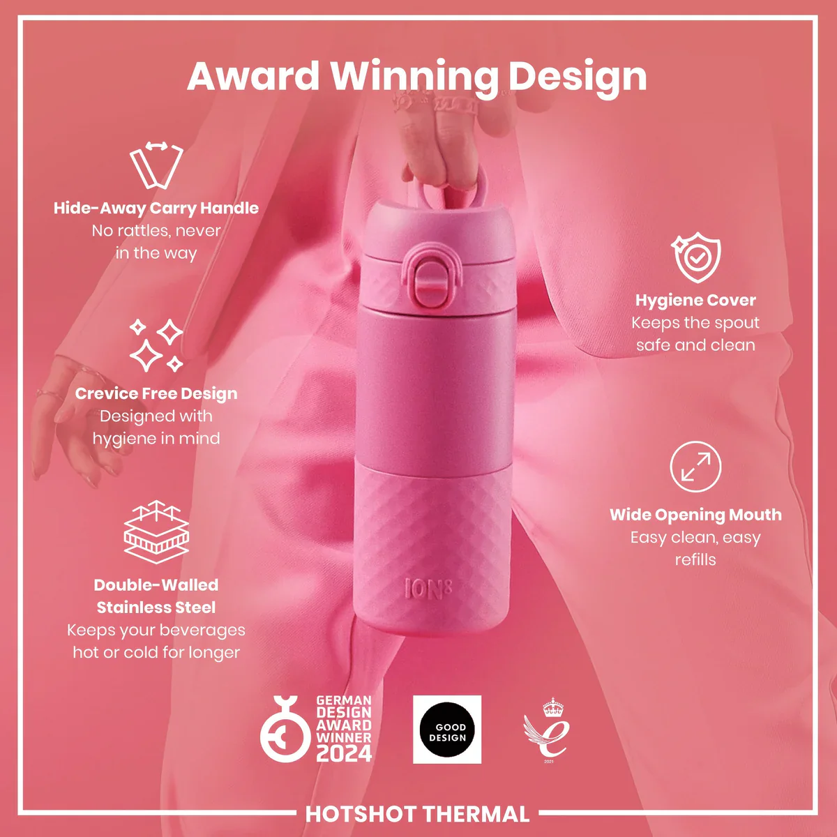 Insulated Stainless Steel Travel Mug 12oz- Rose Pink - Image 6