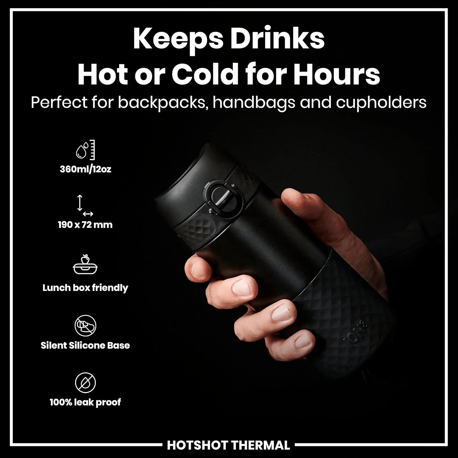 ION8 Insulated Travel Mug, 360 ml/12 oz, Leak Proof, Triple Lock Secure, Spill-Free in Transit, Hygienic Cover, Easy-to-Clean, Perfect On-The-Go, Black, Stainless Steel - Image 4