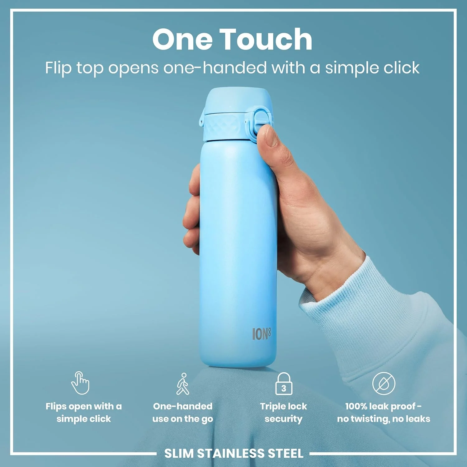 Leak Proof Slim Water Bottle, Lightweight Stainless Steel 20oz- Alaska Blue - Image 4
