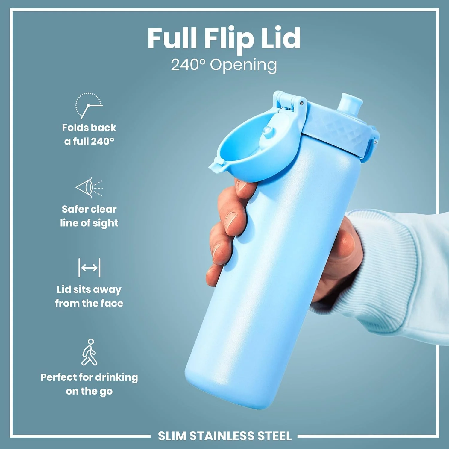 Leak Proof Slim Water Bottle, Lightweight Stainless Steel 20oz- Alaska Blue - Image 5