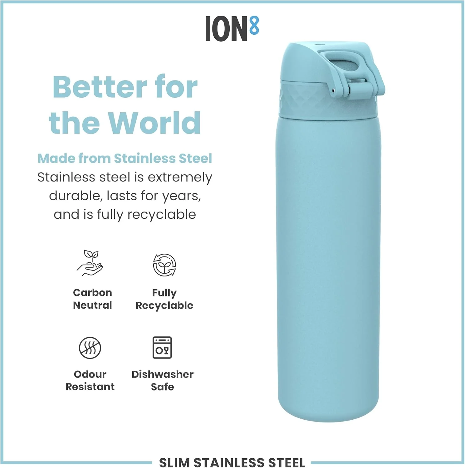 Leak Proof Slim Water Bottle, Lightweight Stainless Steel 20oz- Alaska Blue - Image 6