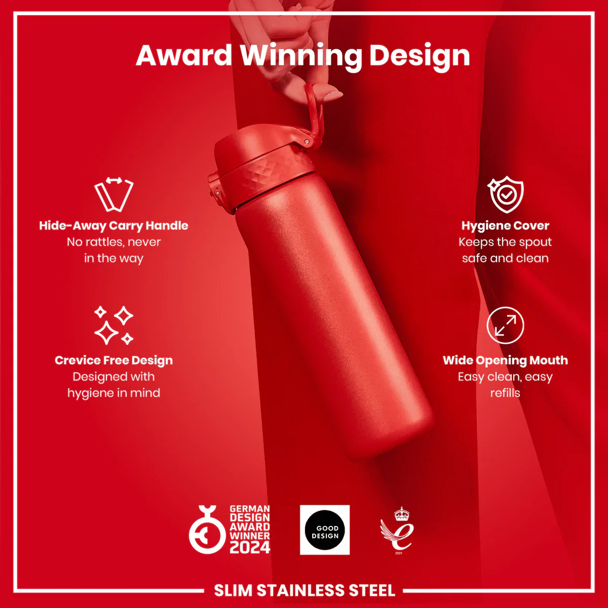 Leak Proof Slim Lightweight Stainless Steel 20oz- Red - Image 5