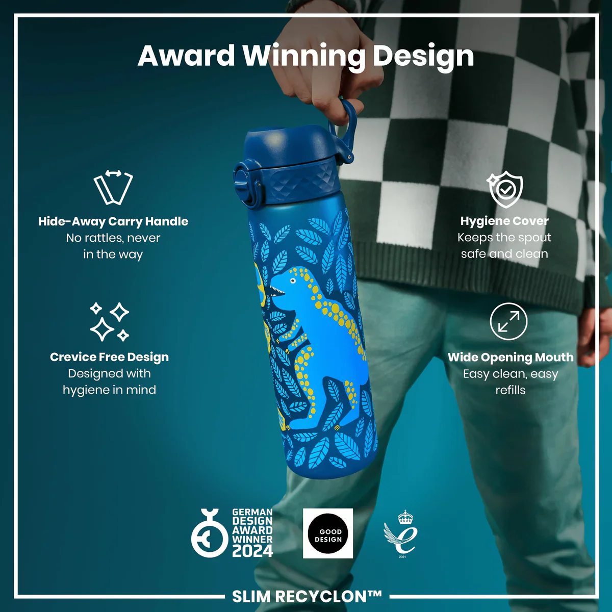 Slim Recyclon 18oz- Deep Teal Dinosaur - Image 6
