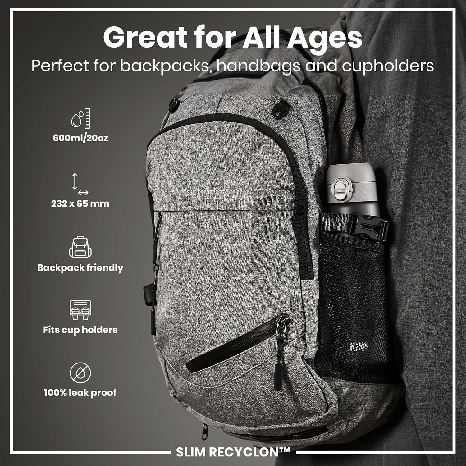 Slim Recyclon 18oz- Grey - Image 5