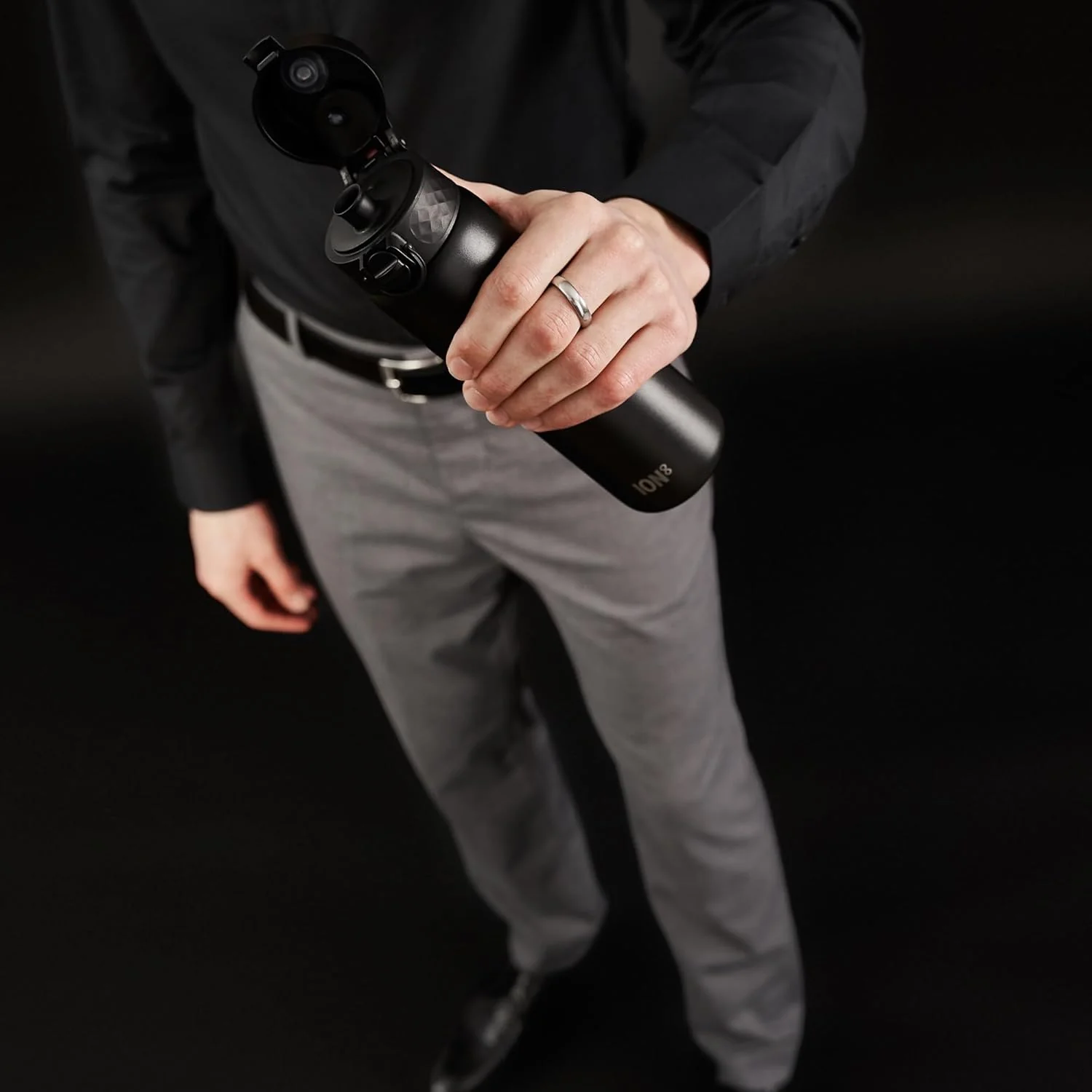 Slim Lightweight Steel Water Bottle 600 ml/20 oz Black - Image 10