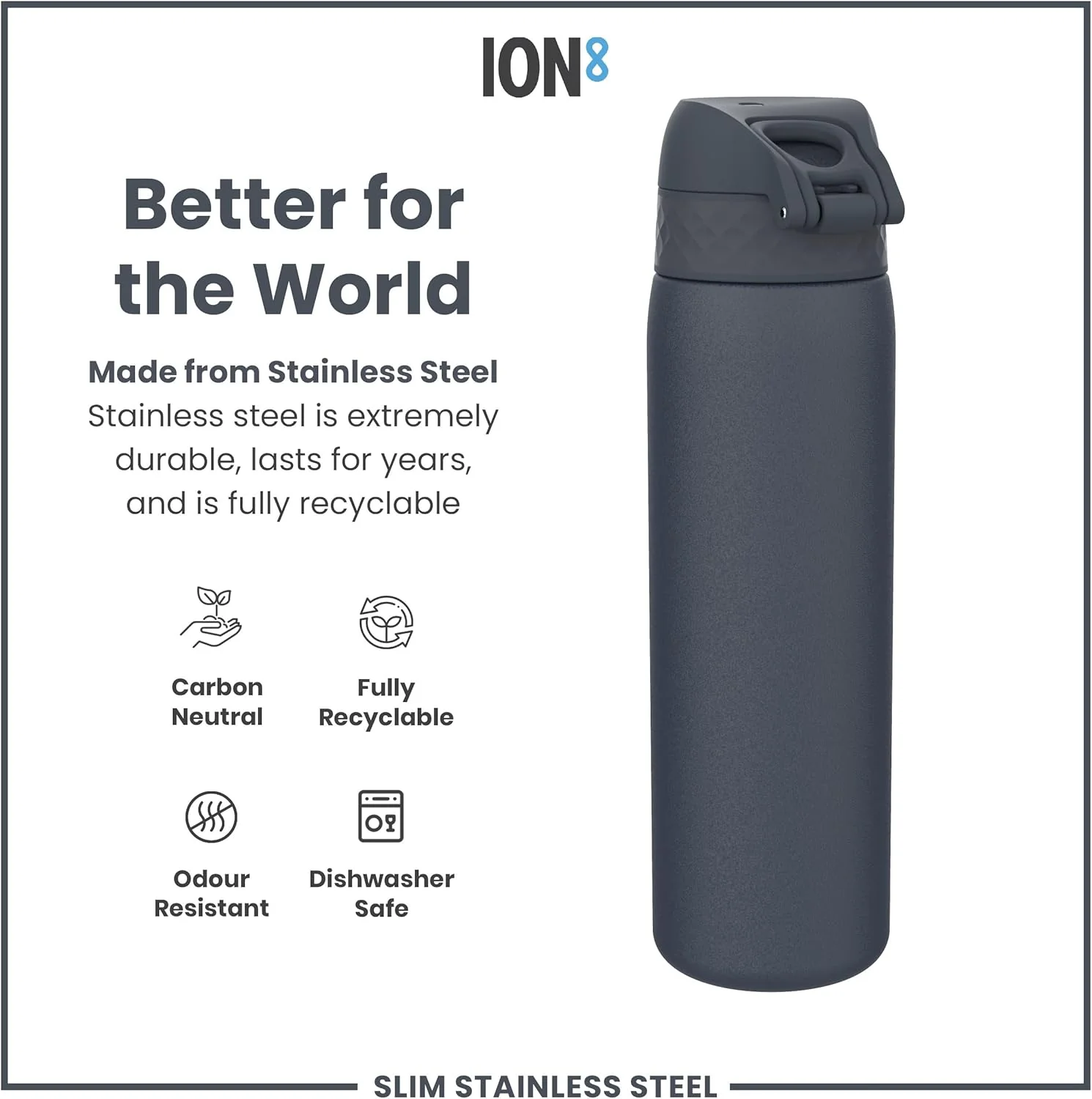 Slim Lightweight Steel Water Bottle 600 ml/20 oz Navy Blue - Image 7