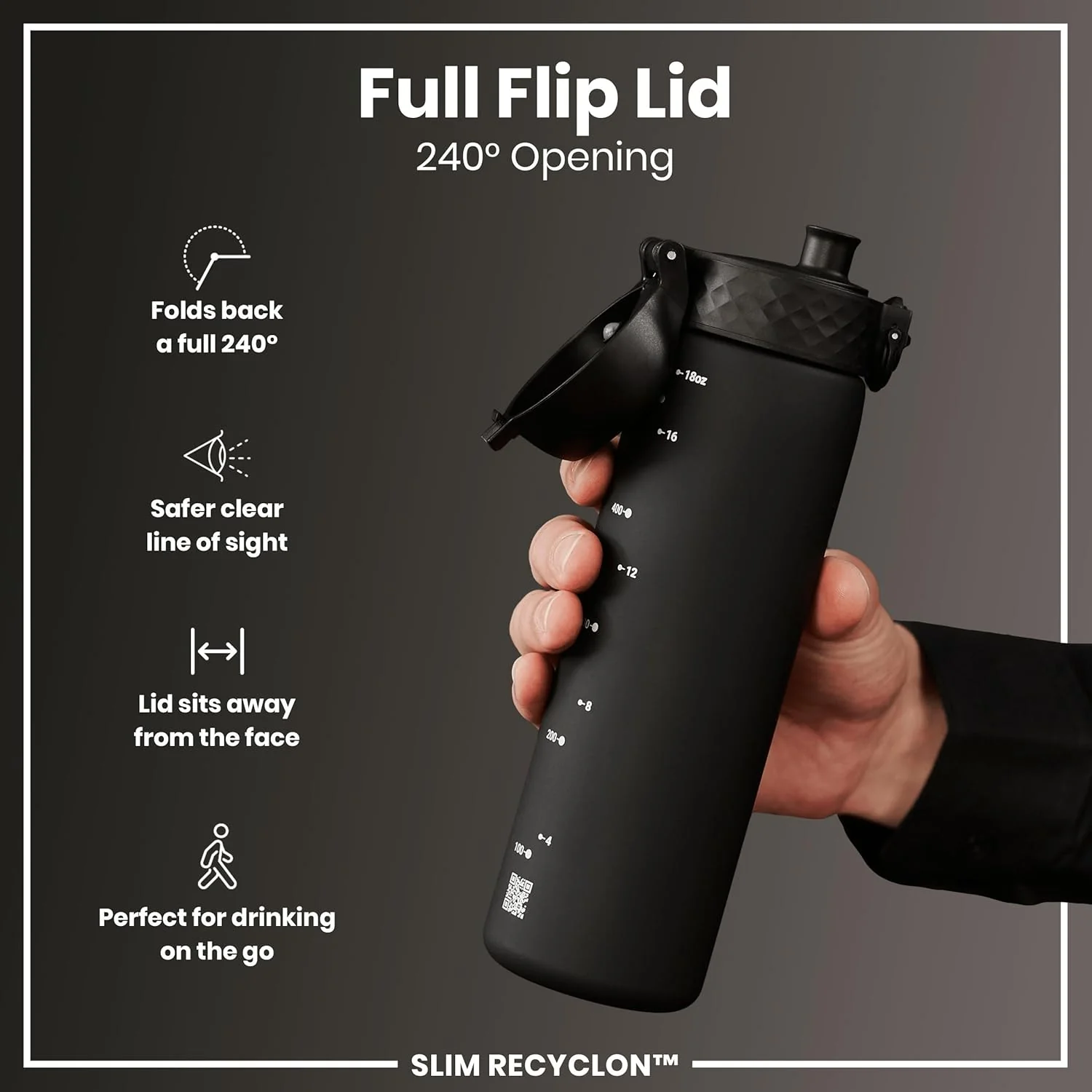 Slim Water Bottle 500 ml/18 oz Black - Image 6