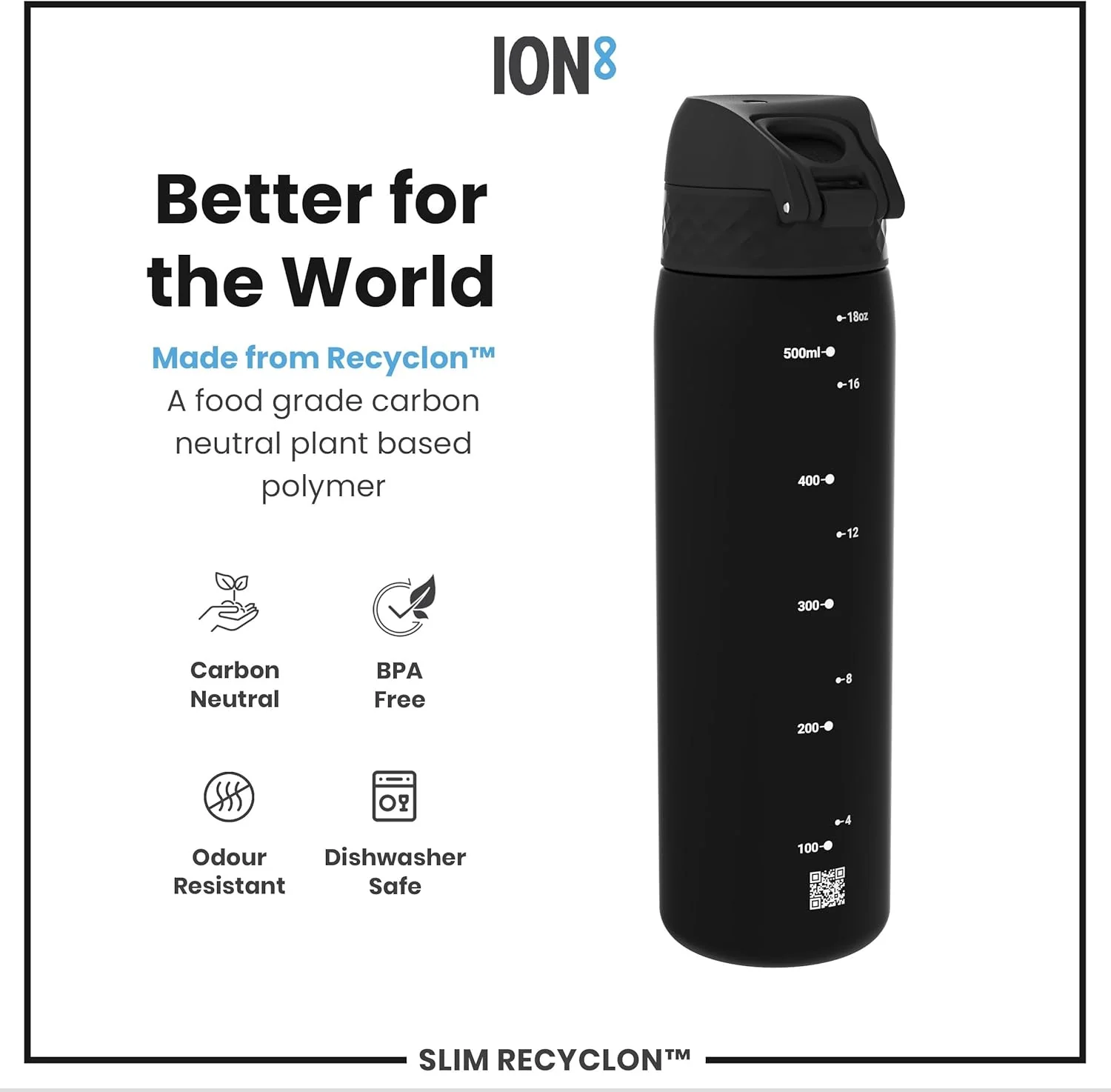 Slim Water Bottle 500 ml/18 oz Black - Image 7