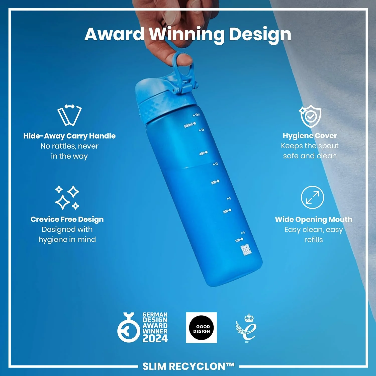Slim Recyclon Water Bottle 500 ml/18 oz Blue - Image 6