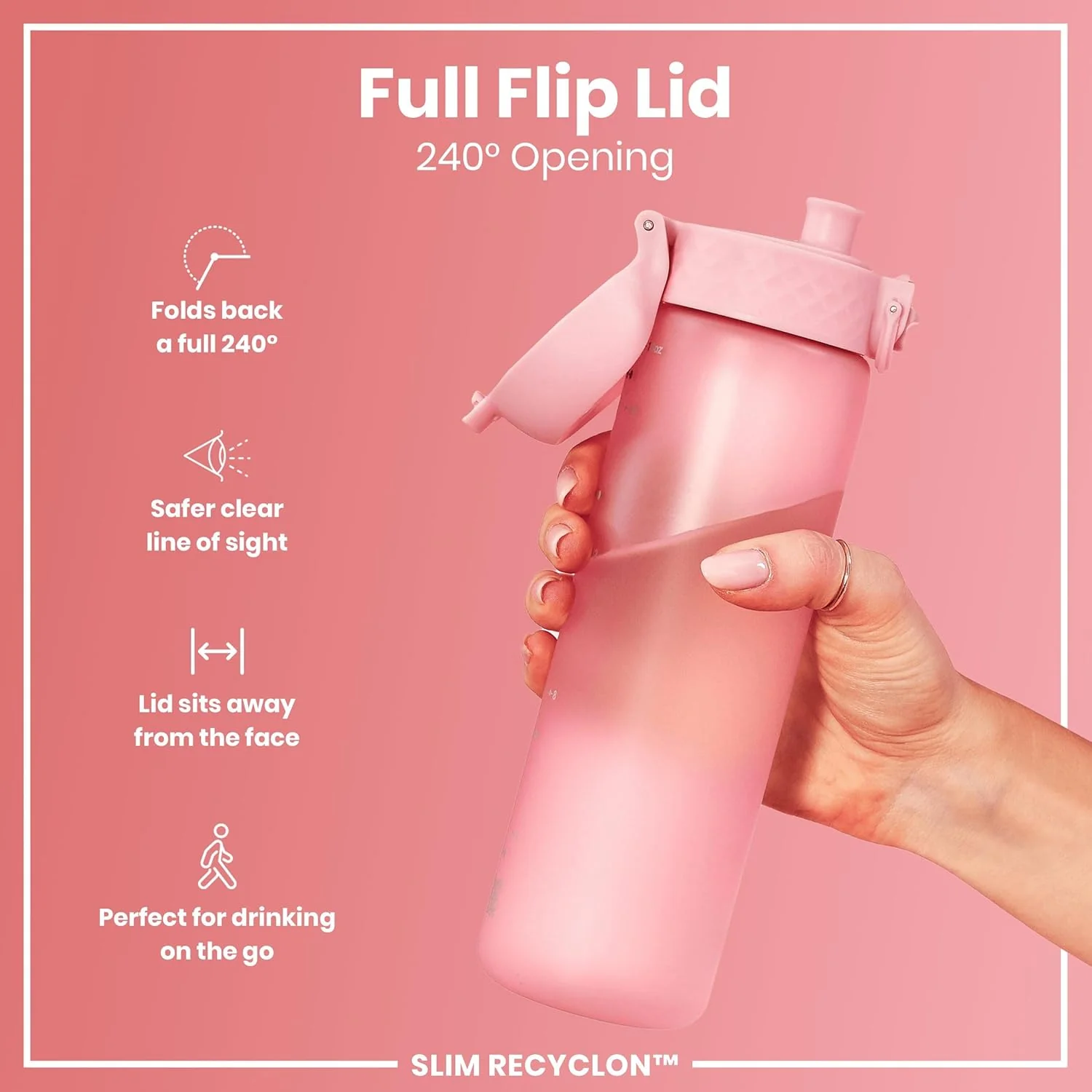 Slim Water Bottle 500 ml/18 oz Rose Pink - Image 4
