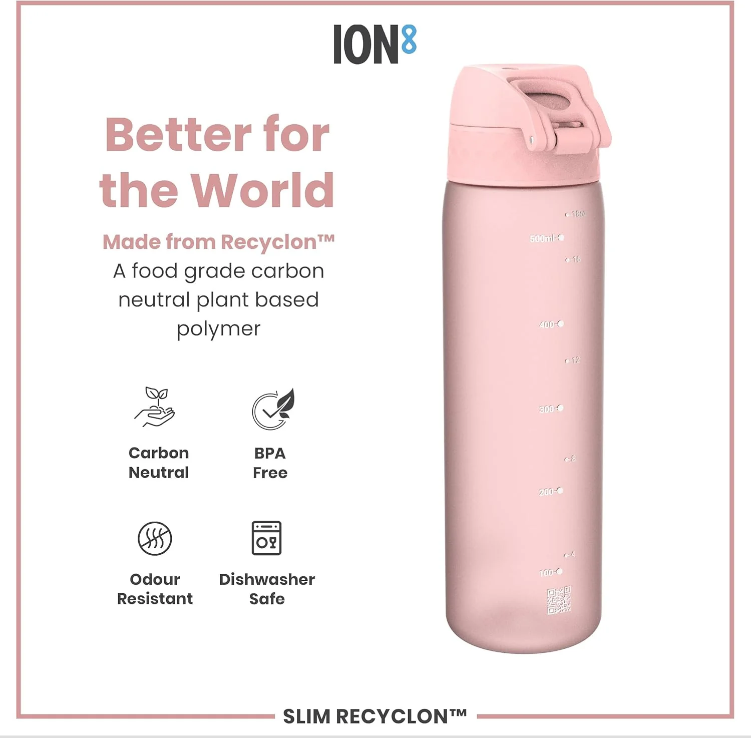 Slim Water Bottle 500 ml/18 oz Rose Pink - Image 5