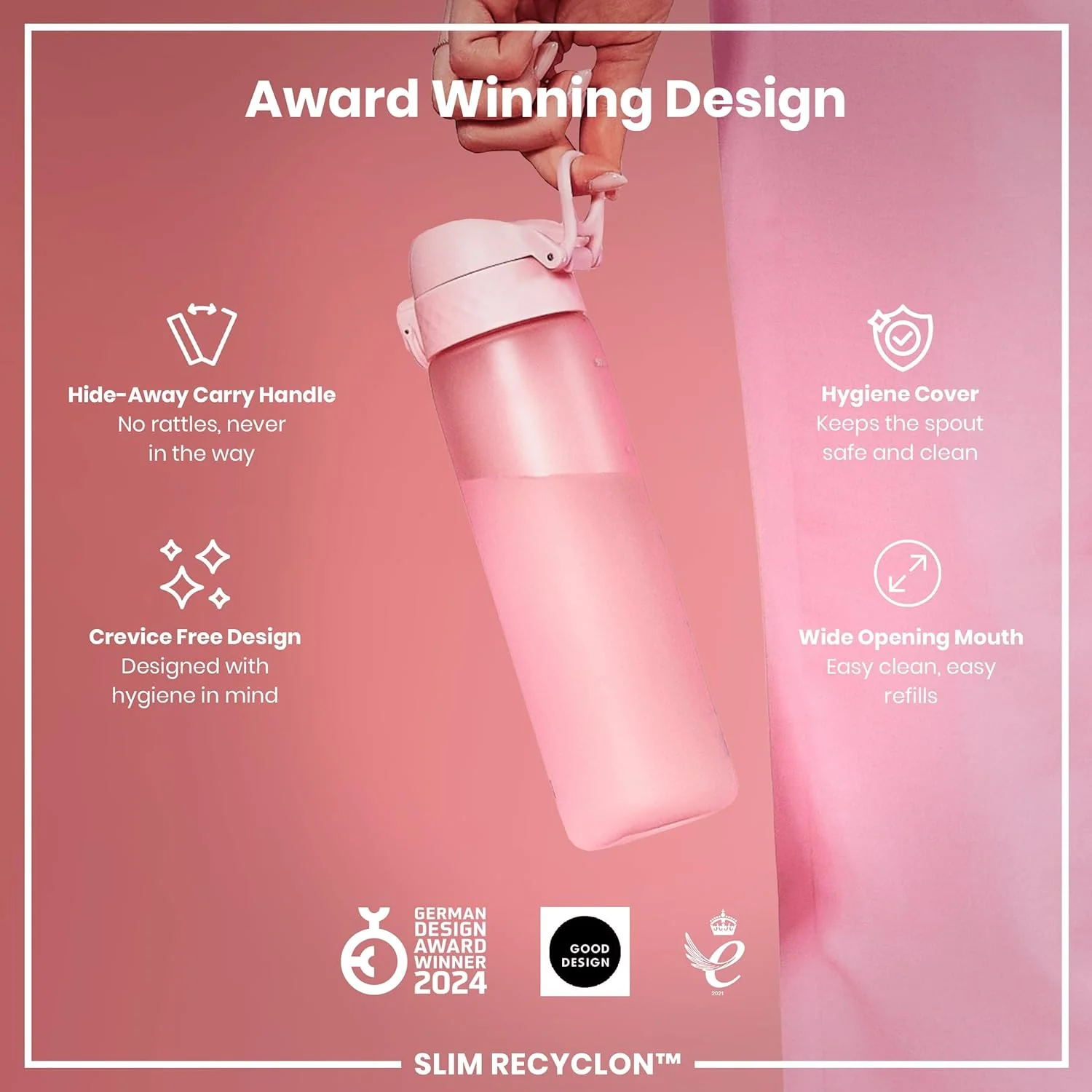 Slim Water Bottle 500 ml/18 oz Rose Pink - Image 6