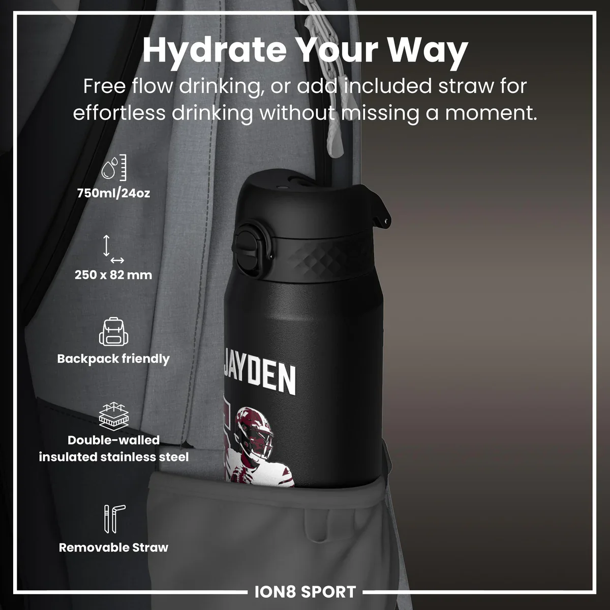 NFL x ION8 - Jayden Daniels Insulated Water Bottle - 750ml - Image 2