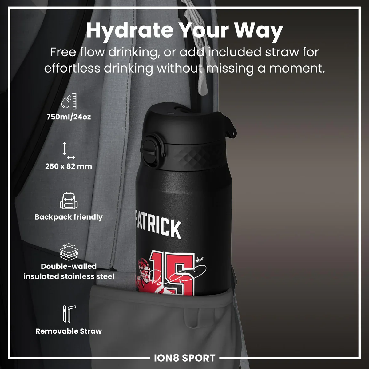 NFL x ION8 - Patrick Mahomes Insulated Water Bottle - 750ml - Image 2